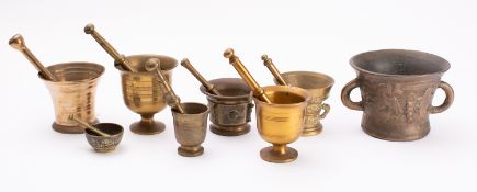 A group of eight various bronze and brass mortars,