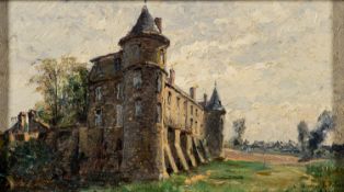 Henri Santin (French, 1846-1899) - A Chateau in France - Oil on panel - 11.5 x 20cm, 25.