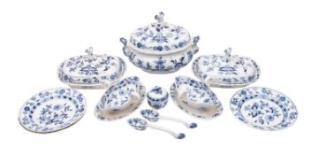 A Meissen part dinner service in the Onion pattern, comprising a tureen and cover,