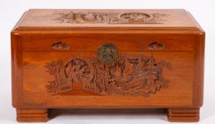 A Chinese carved hardwood coffer,