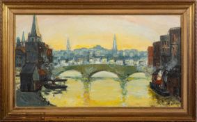 Barrington Tabb RWA (British, 1934-2022) - View with the Bristol Bridge -