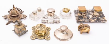 A collection of nine inkstands and encriers,
