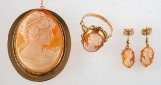 A group of cameo jewellery, including a