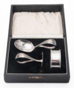 A George V silver cased christening set