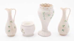 Four pieces of Belleek Shamrock porcelai