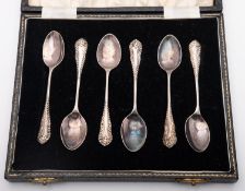 A cased set of six silver tea spoons by Lanson Ltd, Birmingham 1958, 47.gms., (1.5ozs.