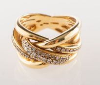 An impressive 18ct gold and diamond ring, a multi-band interwoven crossover designed ring,