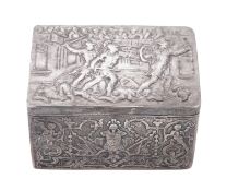 A late 19th century continental silver box, rectangular form,