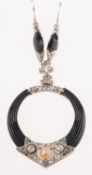 An Art Deco, diamond, onyx and pearl necklace,