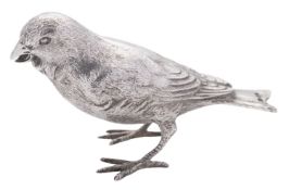An Elizabeth II silver figure of a bird, realistically modelled as a song bird,