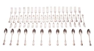 A Victorian part-canteen of Albert pattern silver flatware, 18 table forks,