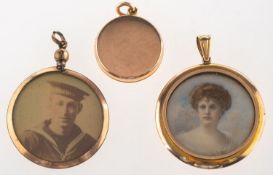 A group of three antique keepsake pendants,