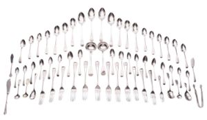 A mixed lot of silver flatware, to include 6 Feather-edge table forks,