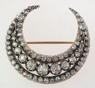 A fine Victorian diamond crescent moon brooch,