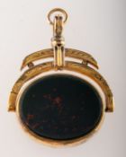 An antique carnelian and bloodstone swivel fob,