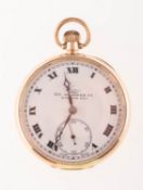 Rolex a 1920s 9K gold pocket watch the round white dial having black Roman numerals,