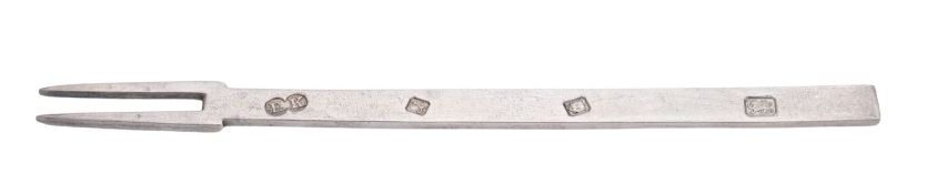 A modern cased silver notched Puritan fork, (replica of the original Manner's fork made in 1632),