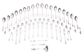 A George V part-canteen of silver flatware, comprising of 6 table spoons, 6 table forks,