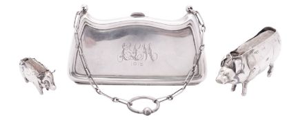 An Edwardian novelty silver pin cushion, in the form of a standing pig, by Cohen & Charles,