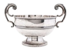 A 20th century two-handled silver cup or rose bowl, of circular form, with twin,