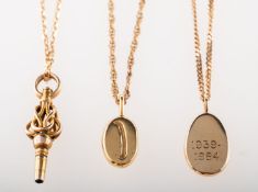 A mixed group of jewellery, including an oval pendant, engraved with the dates 1939 to 1984,