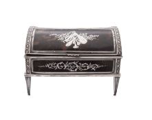 An Edwardian silver & tortoiseshell dressing table box, rectangular form,