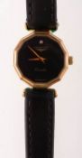 Longines a gold-plated lady's wristwatch the black dial signed Longines, Quartz,