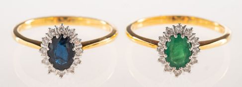 Two 18ct gold diamond and gem-set cluster rings, including an 18ct gold cluster ring,
