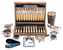 A mixed lot of silver & silver plate, the silver to include a continental wine taster, a cream jug,