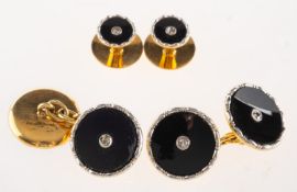 A boxed Art Deco cufflink and dress stud set,