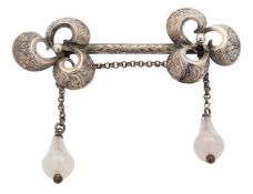 A Victorian silver safety chain brooch/ cloak pin, with engraved decoration,
