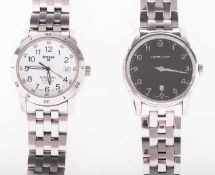 Hamilton a stainless-steel gentleman's wristwatch the round black dial having white Arabic numerals,