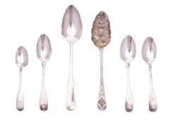 A small mixed lot of North-West provincial silver flatware, to include a tablespoon, a berry spoon,