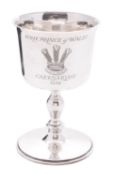 An Elizabeth II cased silver commemorative silver wine goblet, with a campana-shaped bowl,
