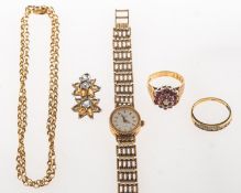 A mixed group of jewellery, including a 9ct gold vintage Rotary wristwatch,