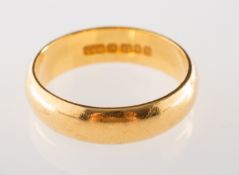 A 22ct gold wedding band, a 'D' shaped band, UK hallmark, London, 1966, S&W, (Slade & Wolf Ltd),