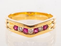 An 18ct gold ruby and diamond wishbone ring,