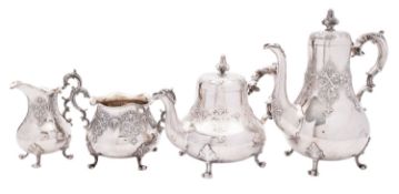 A Victorian four-piece silver tea set, baluster form,