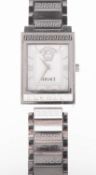 Versace a stainless-steel quartz wristwatch the silvered rectangular dial having Roman numerals,