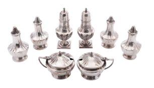 A George V four-piece silver condiment set,