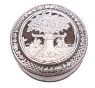 A rare early 18th century silver 'Boscobel Oak' snuff box, circular form,
