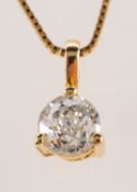 A diamond solitaire pendant with chain, a modern three claw pendant setting,
