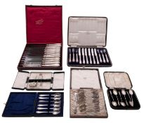Six cased sets of various silver flatware & cutlery,