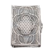A filigree silver needle case, in the form of a book, unmarked; 2.2