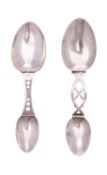 An early 20th century North American silver folding spoon, with a drilled stem, initialled 