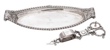 A 19th century silver snuffer tray & pair of scissor snuffers, by Paul Storr,