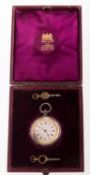 An engraved silver open-faced pocket watch the silver dial with black Roman numerals,