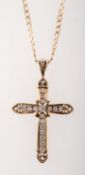 A cross pendant with chain, the cross pendant is set with circular-cut cubic zirconia,