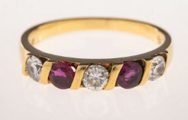 A diamond and ruby half eternity ring,