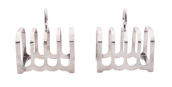 A pair of George V silver toast racks, rectangular form,